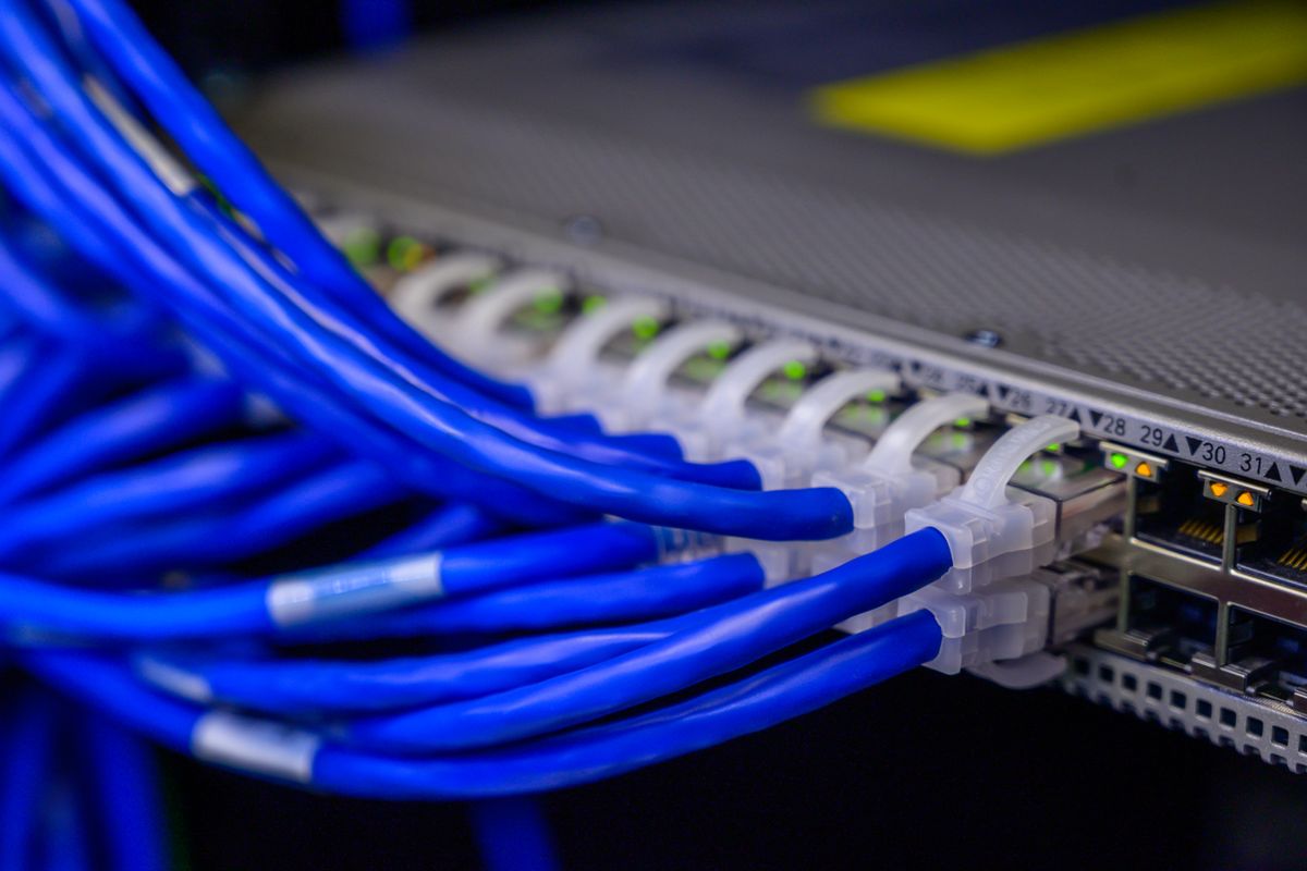 Ethernet cables connected to switch ports